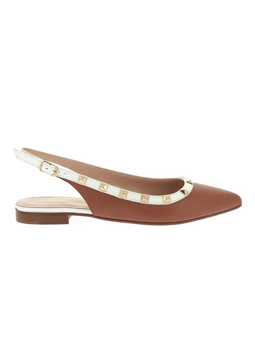 ballerina da donna in pelle cuoio e bianca IL BORGO FIRENZE | H257BOX